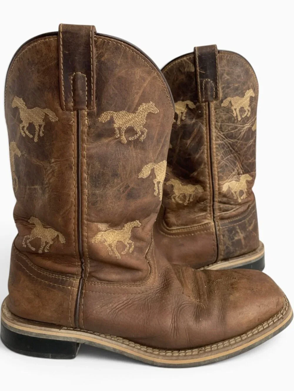 Smoky Mountain Leather Western Cowboy Brown Horse Embroidered Boots Kids Boys 5
